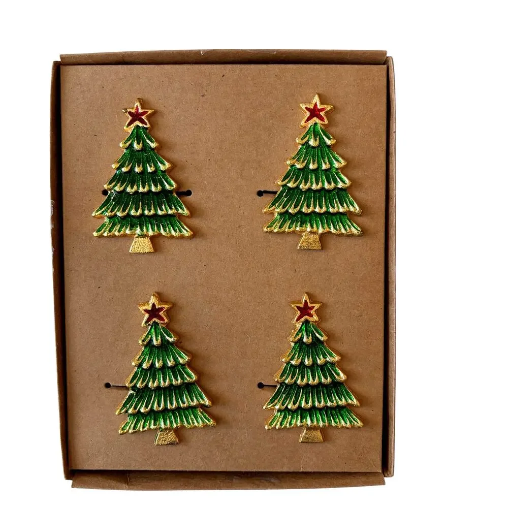 NEW Tahari Home Christmas Tree Napkin Rings Set of 4 Chic Holiday Hosting